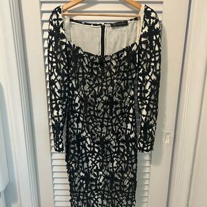 Versace Black and Cream Long Sleeve Dress